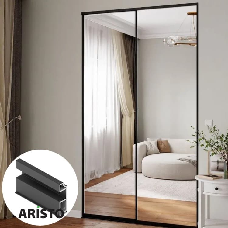 Дверь-купе ARISTO SLIM LINE, зеркало, профиль черный матовый