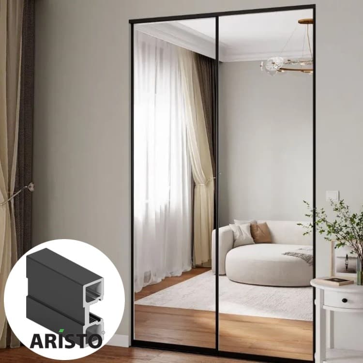Дверь-купе ARISTO TWELVE, зеркало, профиль черный матовый