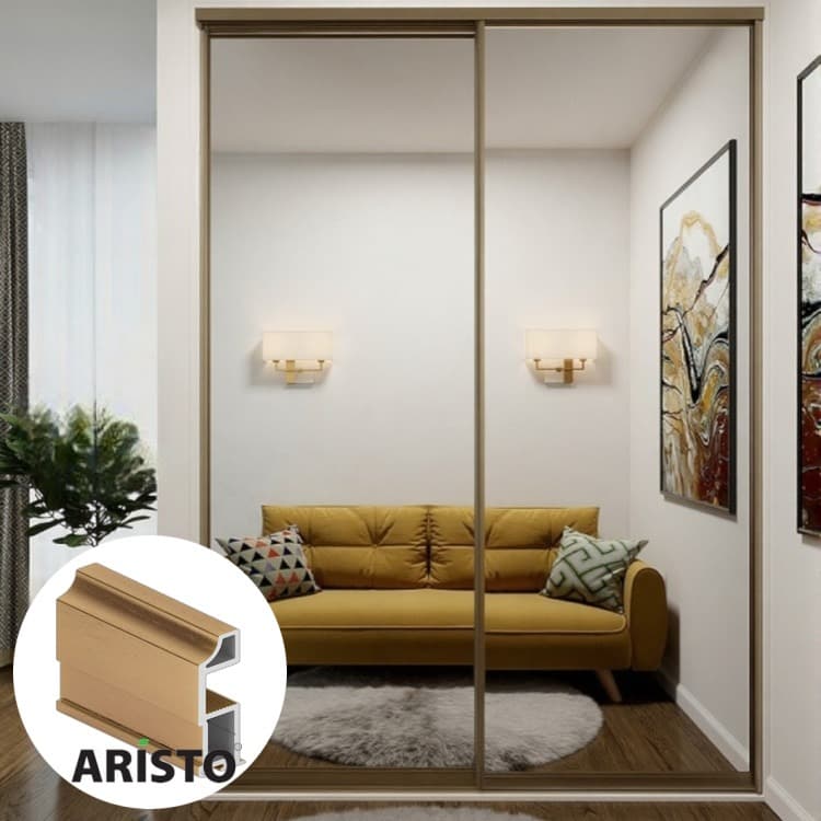 Дверь-купе ARISTO SLIM LINE, зеркало, профиль золото крацованное