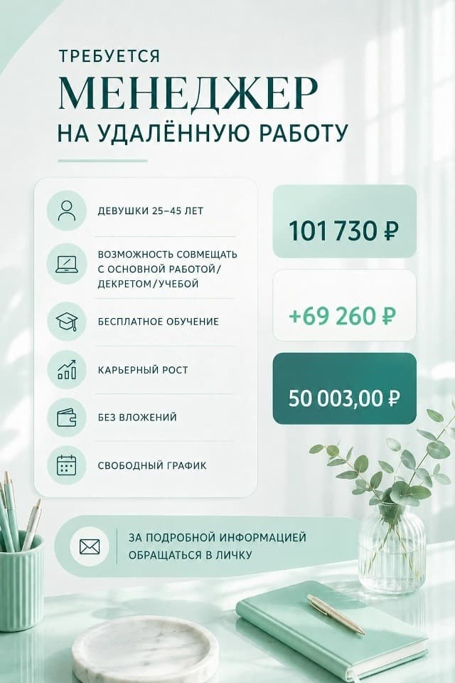 Менеджер на удалённую работу