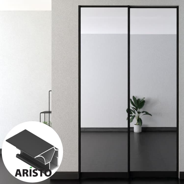 Дверь-купе ARISTO FLAT, зеркало, профиль черный матовый