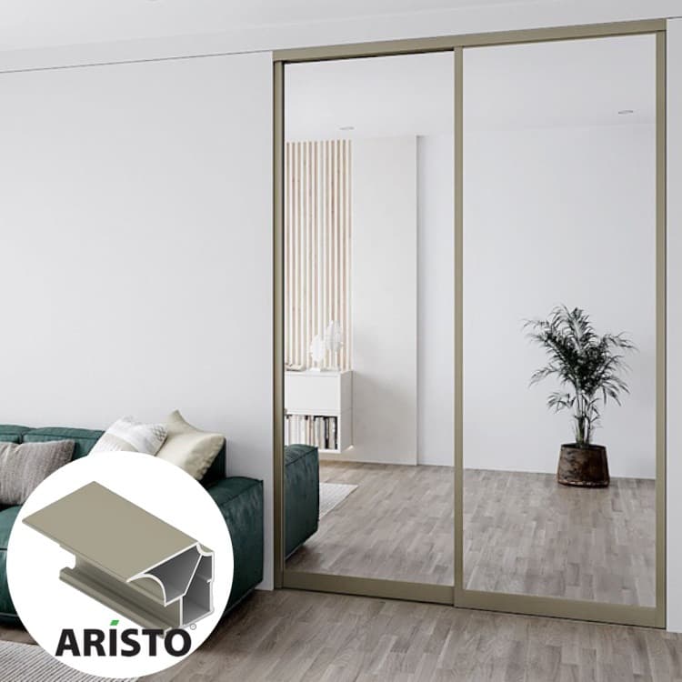 Дверь-купе ARISTO FLAT, зеркало, профиль шампань матовая